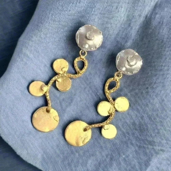 🆕️Boho Luxe Turkish Unique Artisan 18K Gold Plated Hammered Drop Earrings - Picture 6 of 13